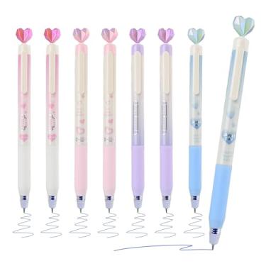 Imagem de Temiary 8 canetas de gel apagáveis retráteis, caneta de tinta azul de ponta fina de 0,5 mm com borracha, escrita suave para palavras cruzadas (coração multicolorido)