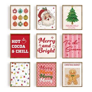 Imagem de FREEBLOSS 9 peças de arte de parede de Natal sem moldura 20,3 x 25,4 cm, pôsteres de arte em tela de boneco de neve, vintage, árvore de Natal, pinturas de arte de parede para decoração de sala de
