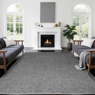 Imagem de LBRO2M Easy Jute Tapete de área sólida, 10 x 15 cm, lavável para sala de estar, quarto, aparência de juta natural, tapete durável, sólido que não solta e ecológico (10 x 15 preto cinza)