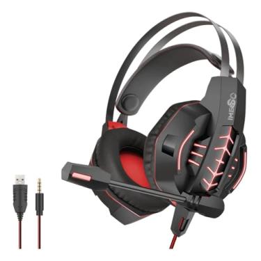 Imagem de Headset Gamer com Fio, Som Estéreo, LED Vermelho, Microfone Ajustável, Compatível com PC e Consoles, Preto e Vermelho IMS-E1007