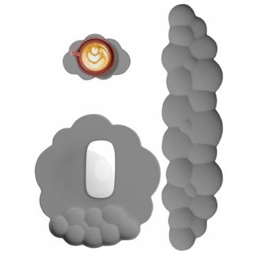 Imagem de Conjunto de mouse pad e teclado de descanso de pulso para computador – Mousepad ergonômico com suporte de pulso com base de poliuretano antiderrapante, cobertura de couro, acessórios de mesa para