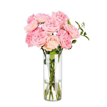 Imagem de Guluto Vaso de flores transparente, vasos não quebráveis, 9,9 cm L x 19,8 cm A, vaso de acrílico, decoração de quarto estética vasos de flores cilíndricos modernos para mesa central, decoração de casa