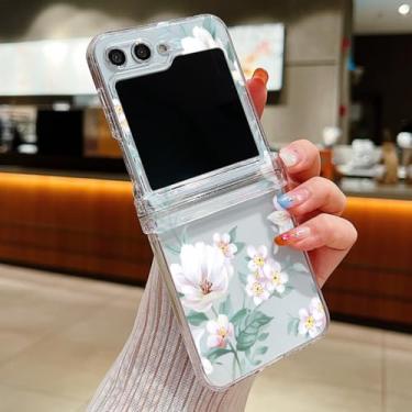 Imagem de Capa para Samsung Galaxy Z Flip 3 com estampa floral, dobrável, transparente e rígida (para Samsung Galaxy Z Flip 3/A748)