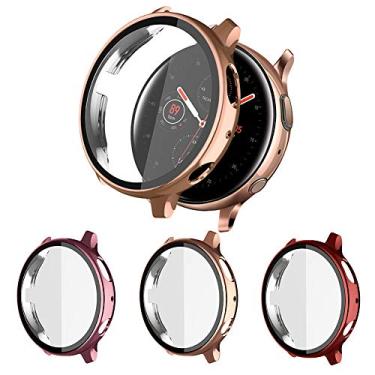 Imagem de Pacote com 3 capas rígidas compatíveis com o Samsung Galaxy Watch Active/Active 2 protetores de tela 40 mm com vidro temperado, capa de policarbonato rígido ultra fina NAHAI com cobertura protetora geral antiarranhões HD