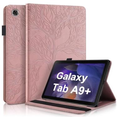 Imagem de TIPOYOROO Capa para Samsung Galaxy Tab A9 Plus 2023, capa de couro PU leve com suporte dobrável com faixa elástica e suporte de cartão para tablet Galaxy Tab A9+ - ouro rosa