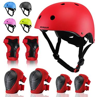 Imagem de BURSUN Conjunto de capacete de bicicleta infantil, ajustável para crianças de 2 a 8 anos com joelho, cotovelo e almofadas de pulso | Capacete multiesportivo para skate, ciclismo, scooter, patins