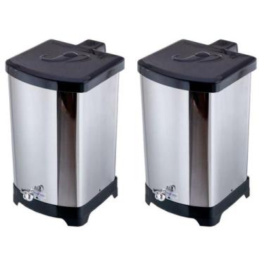 Imagem de Kit 2 Lixeiras Quadradas C/ Pedal Esfera 20L Inox - CM Design