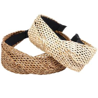 Imagem de Bandanas femininas de palha, 2 peças, café e bege, largas, trançadas, boho, fácil de combinar, para uso diário, fotografia, praia, viagens, ampla