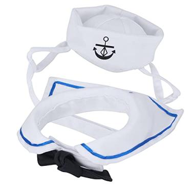 Imagem de GLOGLOW Fantasia de marinheiro para animais de estimação, traje ajustável para cães, chapéu de gato, roupa de marinheiro, terno de algodão e gato, conjunto de capa ajustável para decoração de Natal