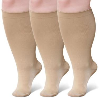 Imagem de Meias de compressão BODALA Wide Calf Plus Size 20-30 mmHg 3 pares