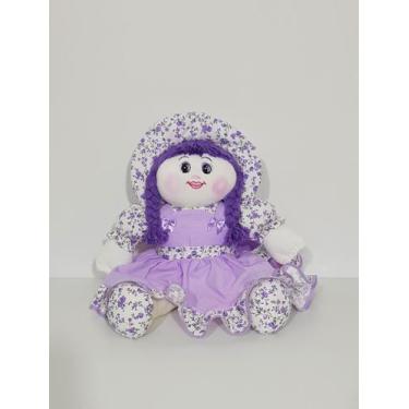 Imagem de Boneca De Pano Laurinha Pelúcia Lilás Floral 41cm - Polybaby