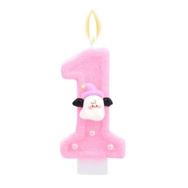 Imagem de Velas Halloween o Primeiro Aniversário, Decorações Divertidas para Bolo em Formato de Fantasma Adequadas Decorações Bolo para Crianças e Meninas (Rosa)