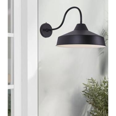 Imagem de Luz de celeiro de pescoço de ganso ao ar livre do crepúsculo ao amanhecer, cúpula de 40,6 cm, arandela, exterior, quinta, vintage, luminária de parede, lanterna preta industrial para varanda