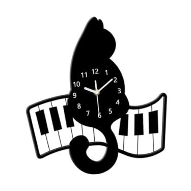 Imagem de Generic Relógio de parede em formato de gato, lindo relógio pendurado, fácil de instalar, decorativo e silencioso, decoração para sala de estar, quarto de, L