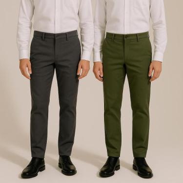 Imagem de Kit 2 Calça Masculina De Sarja Social Slim Skinny Elastano - Prime Sta