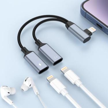 Imagem de Fone de ouvido 2 em 1 de ângulo reto para fone de ouvido de áudio Lightning duplo e adaptador de cabo de carregador, 【Certificação Apple MFi】Chamadas + Música+Carregador Conversor de Fones de Ouvido