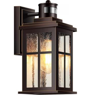 Imagem de VIANIS Luminárias externas com sensor de movimento para casa, bronze polido a óleo com acabamento dourado, luz de varanda externa do crepúsculo ao amanhecer, à prova d'água, luzes de garagem externas