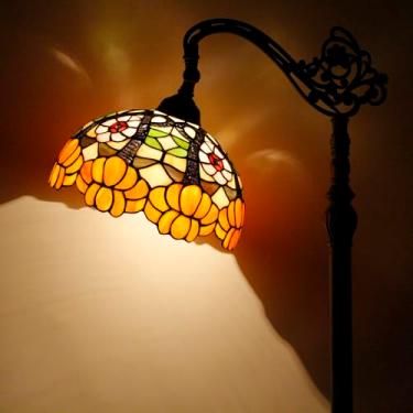 Imagem de AVIVADIRECT Tiffany Luminária de chão de vidro manchado flor laranja estilo luz de leitura arqueada pescoço de ganso lâmpada de pé de canto ajustável 30 x 40 x 166 cm para quarto, sala de estar