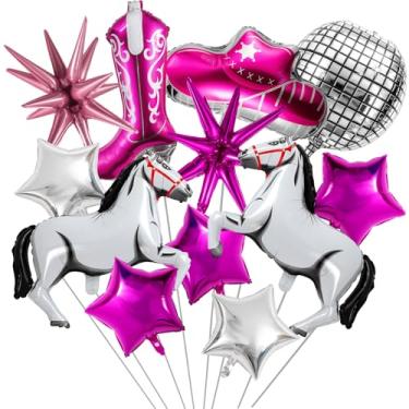 Imagem de VioraWhite 12 Pcs Pink Horse Balloons Cowgirl Horse Disco Exploding Star Ball Hat Boots Balloons for Nash Bash Western Cowgirl Bachelorette Party Decorations