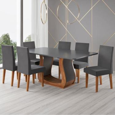 Imagem de Mesa de Jantar 6 Lugares Amarena Marrom/Cinza/Veludo Cinza - Viero Móveis