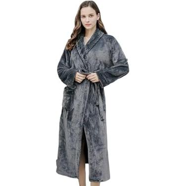 Imagem de Roupão De Banho Feminino Outono E Inverno Quente Longo Coral Veludo Grosso Casal Roupões De Banho Homens Mulheres Pijamas Roupão De Banho Toalhas De Banho Para Adultos, Grey Female, Large 60-80kg