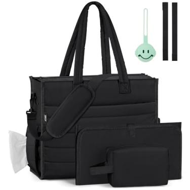 Imagem de IBFUN Bolsa de fraldas para bebês, bolsa de bebê grande para mamãe 4 peças com trocador à prova d'água, bolsa de chupeta hospitalar para mamãe, Preto, Large