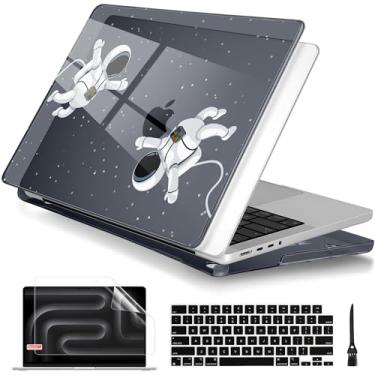 Imagem de Batianda Capa para MacBook Pro de 14 polegadas versão 2024 2023 2021 com chip M4 M3 M2 M1 Pro/Max, capa rígida preta transparente com capa de teclado e protetor de tela, cosmonauta