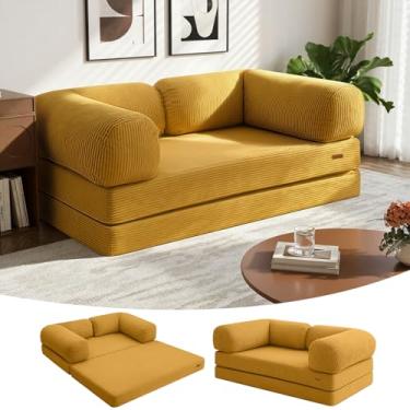 Imagem de COMAX Futon Sofá-cama, 4 em 1 sofá-cama dobrável de chão Queen com apoios de braços em forma de L, colchão dobrável conversível para cama e cadeira dobrável dobrável confortável para sala de estar