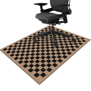 Imagem de Tapete de cadeira de escritório para piso de madeira, preto e marrom, quadriculado, 91,4 x 122 cm, tapete de cadeira de jogos de computador, antiderrapante, protetor de chão para cadeiras com rodinhas
