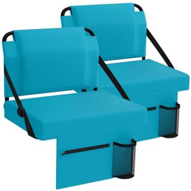 Imagem de janiry Assento de estádio pacote com 2 para arquibancadas com suporte para as costas, cadeiras portáteis com encosto e almofada, ciano
