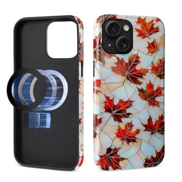 Imagem de Capa para iPhone 15 [compatível com MagSafe], silicone macio brilhante + capa protetora 2 em 1 de policarbonato rígido antiarranhões à prova de choque para mulheres e homens - vitral de bordo, folhas