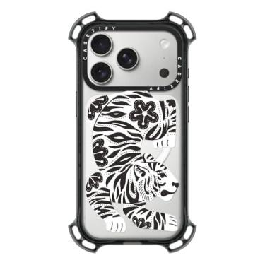 Imagem de CASETiFY Capa Bounce para iPhone 17 Pro [à prova de choque/compatível com Magsafe/6,5 m. Proteção contra quedas de grau militar 7X] - Tigre prateado - preto transparente