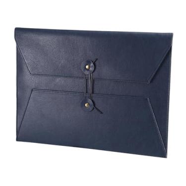 Imagem de Pasta de arquivo de couro para documentos, pasta de documentos importante com cordão de amarrar, capa para notebook, organizador de arquivos de couro, pasta de arquivamento de envelopes A4 (horizontal