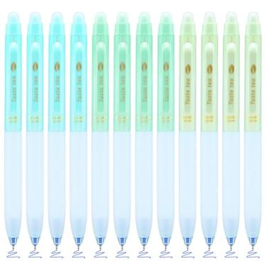 Imagem de BAYTORY 12 canetas estéticas apagáveis, caneta retrátil com borracha, canetas de ponta fina de 0,5 mm, caneta de tinta gel de secagem rápida, escrita suave para palavras cruzadas (tinta azul)