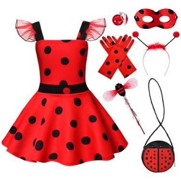 Imagem de Super Big Sister Lady Bug Dress Costume for Girls Polka Dots Tutu Dress Halloween Birthday Dress Up Pretend Play for Kids 3-8 (110)