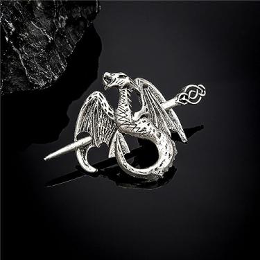 Imagem de Vintage nórdico dragões femininos grampos de cabelo rainha vara prendedor vikings runas nó celta coração coração medieval jóias de cabelo gfts