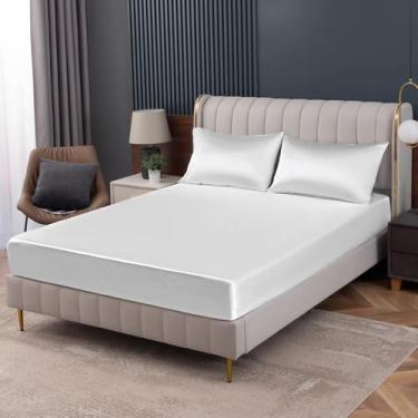 Imagem de Lençol com elástico Homiest White Satin Queen Size 160x200cm