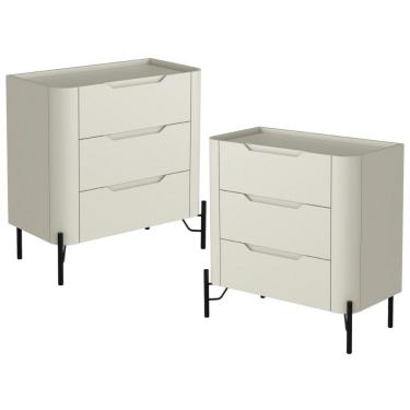 Imagem de Kit 02 Mesas De Cabeceira Orgânica 3 Gavetas Pés Industrial Preto Bliss I03 Luna - Lyam Decor