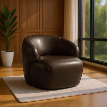Imagem de Poltrona de Couro Legítimo Giratória Gana Marrom