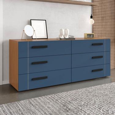 Imagem de Cômoda Lisboa 6 Gavetas Freijó/Azul - Politorno