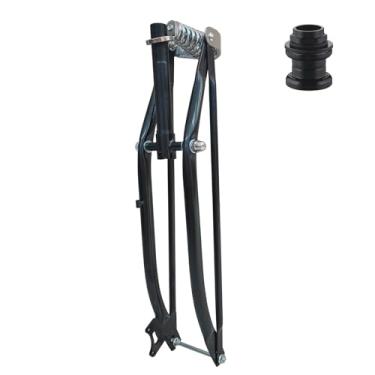 Imagem de CDHPOWER Garfo de suspensão de mola dupla de 66 cm, rosqueado e fone de ouvido, bicicleta Cruiser Chopper Bike Single Spring Classic Fork (preto)