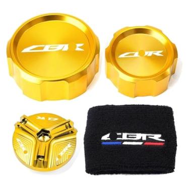 Imagem de Compatível com CBR 1000RR 1000 RR 2005-2018 Tampa de Enchimento de Óleo de Motocicleta Cilindro Mestre Tampa do Reservatório de Fluido de Freio Meia CBR1000RR (conjunto de 4 peças) Dourada