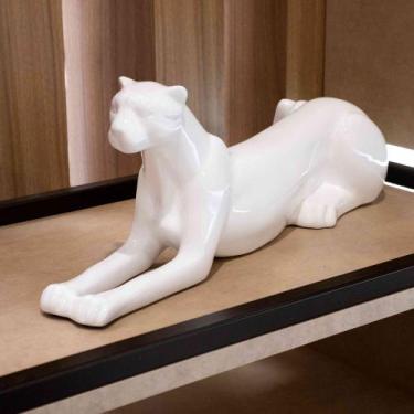 Imagem de Escultura Decorativa Onça Deitada Branco 52cm B02 - D'Rossi - BELLA AR