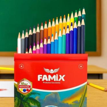 Imagem de Kit 2 Caixas Lápis de Cor 36 Cores Cada  Total 72 Lápis Coloridos Fami