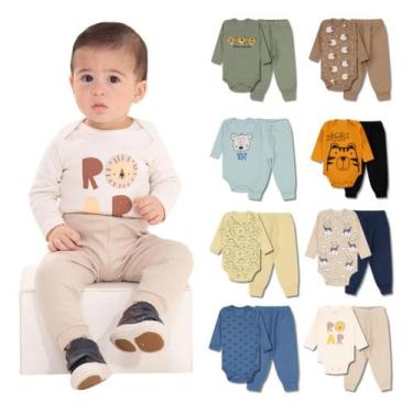 Imagem de Kit 6 Peças de Roupas para Bebê Menino 3 Body Longo 3 Calça Mijão Kit 