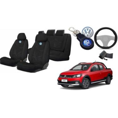 Imagem de Capas de Tecido para Bancos Saveiro 2009-2023 + Volante + Chaveiro VW 