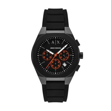 Imagem de Armani Exchange Relógio masculino A|X Sync cronógrafo preto de silicone (modelo: AX4198)
