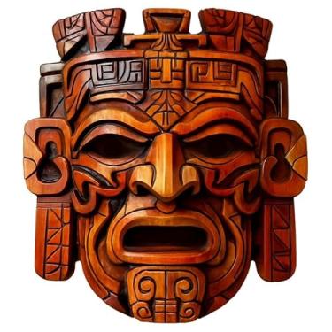 Imagem de Placa Máscara Tribal Maia Asteca Inca Efeito Madeira 20×20 cm Policarbonato Decorativo de Parede Étnico