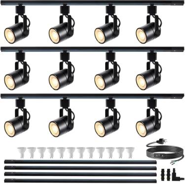 Imagem de Bravsekai Kit Completo De Iluminação De Trilho Led Gu10, Trilhos De Trilho Tipo H Reguláveis De 3X4,92 Pés, Luz Natural De 6000K, Pacotes Com 12 Lâmpadas Led Gu10, Luminária De Teto, Uma Solução De