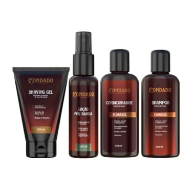 Imagem de Kit Barba Masculina 4 em 1 Shampoo + Condicionador Gel de Barbear Loção Pós-Barba cuidados para barba e cabelo (Floresta (Amadeirado))